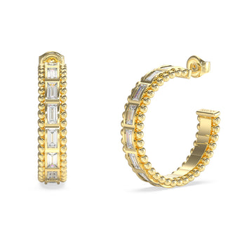 Guess Gold Plated Stainless Steel Golden Globes Baguettes Hoop Earrings