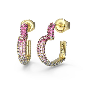 Guess Gold Plated Stainless Steel 17mm Pave Heart Huggies Earrings