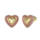 Guess Gold Plated Stainless Steel 13mm Pave Heart Stud Earrings