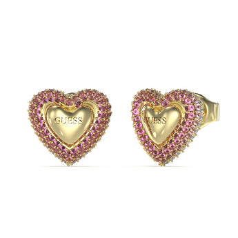 Guess Gold Plated Stainless Steel 13mm Pave Heart Stud Earrings