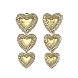 Guess Gold Plated Stainless Steel 40mm Pave Heart Pendant Drop Earrings