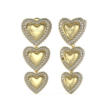 Guess Gold Plated Stainless Steel 40mm Pave Heart Pendant Drop Earrings