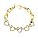 Guess Gold Plated Stainless Steel 15mm Multi Pave Hearts Bracelets