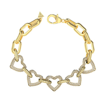 Guess Gold Plated Stainless Steel 15mm Multi Pave Hearts Bracelets