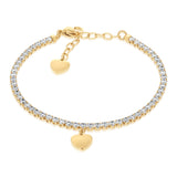 Stainless-Steel Gold-Plated Heart Charm 2.4mm Cubic Zirconia Tennis Bracelet