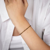 Stainless Steel Gold Plated Black Agate Tiger Eye 17.5cm Stretchable Bracelet