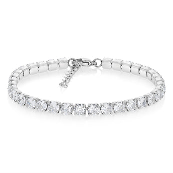 Stainless Steel Cubic Zirconia Tennis 17+3cm Bracelet
