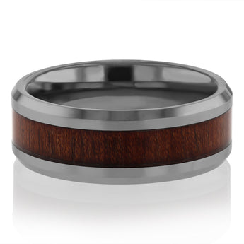Forte Tungsten Central Koa Wood Inlay Polished Ring