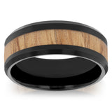 Laminated Stainless Steel Black Ring with Wood Inly