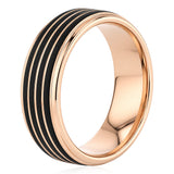 Black and Rose Gold Textured Stripe Ring