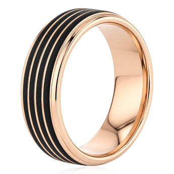 Black and Rose Gold Textured Stripe Ring