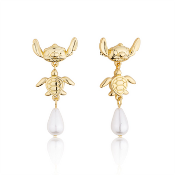 Couture Kingdom Disney Stitch Turtle Yellow Gold Plated Stainless Steel Drop Earrings