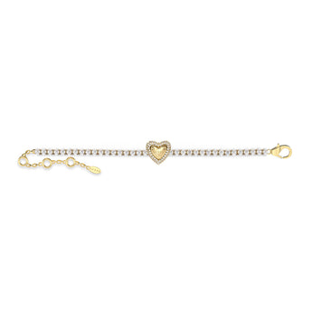 Guess Gold Plated Stainless Steel Pave Heart Tennis Bracelet