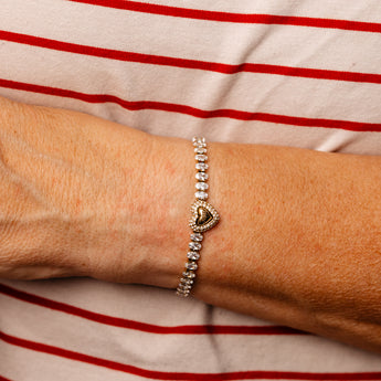 Guess Gold Plated Stainless Steel Pave Heart Tennis Bracelet
