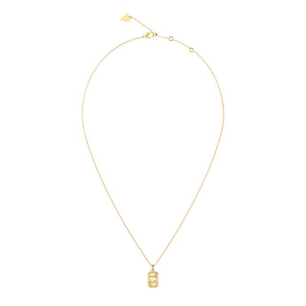 Guess Yellow Gold Plated Stainless Steel Crystal Love 21-Inch Tag Necklace
