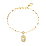 Guess Yellow Gold Plated Stainless Steel Crystal Love 13mm Tag Charm Bracelet