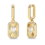 Guess Yellow Gold Plated Stainless Steel Crystal Love 27mm Tag Pendant Earrings