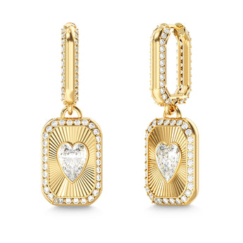 Guess Yellow Gold Plated Stainless Steel Crystal Love 27mm Tag Pendant Earrings