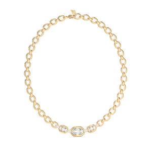 Guess Yellow Gold Plated Stainless Steel Radiosa 16-18-inch Gemstone Maxi Necklace