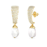 Guess Yellow Gold Plated Stainless Steel 32mm Pearly Pave Pendant Earrings