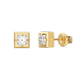 Guess Yellow Gold Plated Stainless Steel Barrio 6mm Supremo Square Stud Earrings