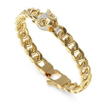 Guess Yellow Gold Plated Stainless Steel 9mm Panther Chain Bracelet
