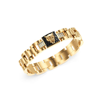 Guess Yellow Gold Stainless Steel 12mm Panther Flat Bracelet