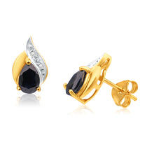 Load image into Gallery viewer, 9ct Yellow Gold Natural Sapphire and Diamond Flame Stud Earrings
