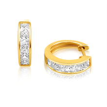 Load image into Gallery viewer, 9ct Yellow Gold Cubic Zirconia Channel Set Hoop Earrings