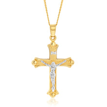 Load image into Gallery viewer, 18ct Yellow Gold &amp; White Gold Crucifix Pendant