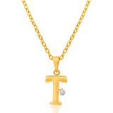9ct Yellow Gold Pendant Initial T set with diamond