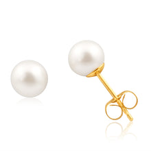 Load image into Gallery viewer, 14ct Yellow Gold 6mm White Freshwater Pearl Stud Earrings