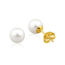 Load image into Gallery viewer, 14ct Yellow Gold 7mm White Freshwater Pearl Stud Earrings