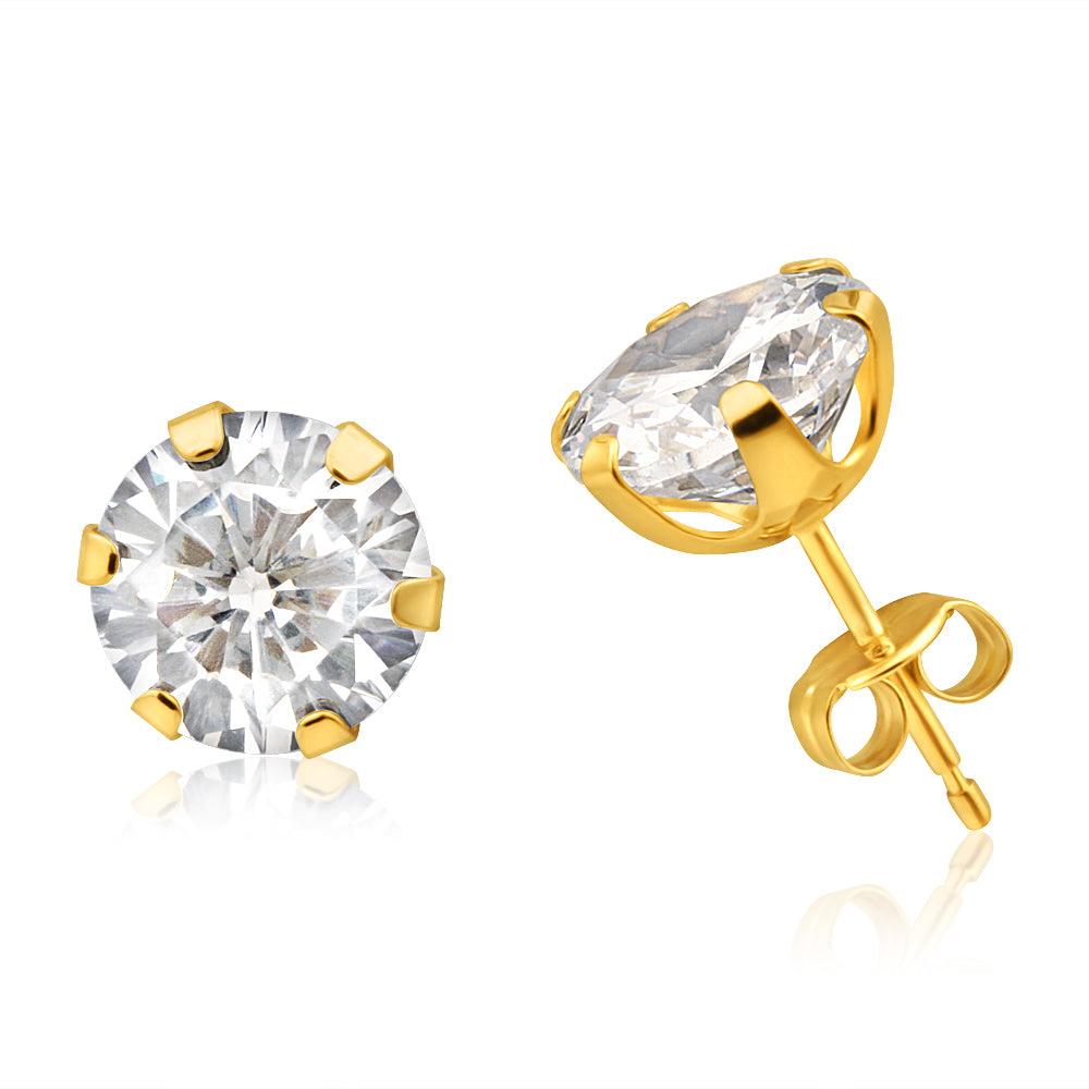 9ct Yellow Gold Cubic Zirconia 8mm 6 Claw Stud Earrings – Grahams Jewellers