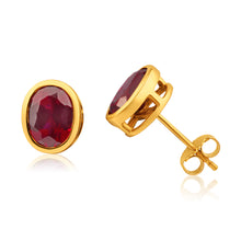 Load image into Gallery viewer, 9ct Elegant Yellow Gold Created Ruby Stud Earrings 8x6mm
