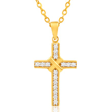 Load image into Gallery viewer, 9ct Yellow Gold Cubic Zirconia Cross Pendant 21mm