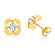 Load image into Gallery viewer, 9ct Yellow Gold Cubic Zirconia Flower Stud Earrings