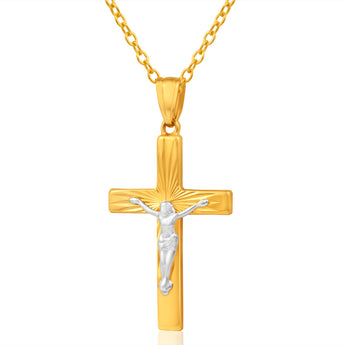 9ct Two Tone Gold Dicut Crucifix Pendant