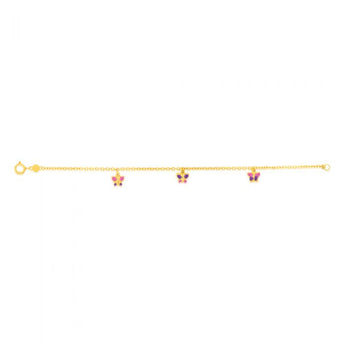 9ct Yellow Gold Pink and Purple Enamel Butterfly Baby 14cm Bracelet