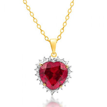 Load image into Gallery viewer, 9ct Yellow Gold Created Ruby and Diamond Heart Pendant