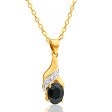 Load image into Gallery viewer, 9ct Charming Yellow Gold Natural Black Sapphire 8x6mm and Diamond Pendant