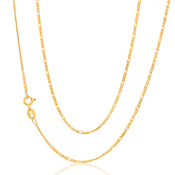 9ct Yellow Solid Gold 45cm Figaro Chain 1:3 Dicut 40Gauge