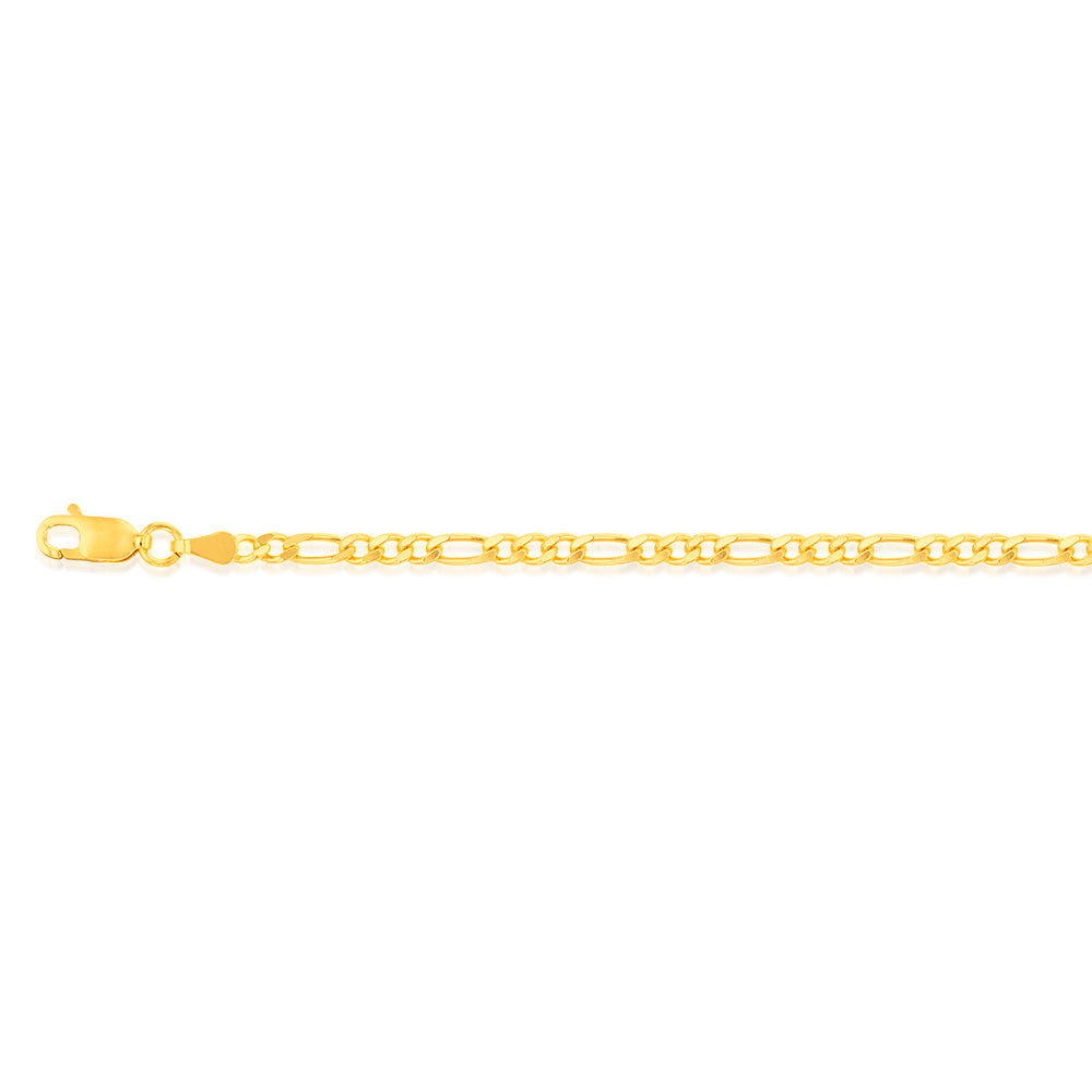 9ct Yellow Gold 1:3 Figaro 80Gauge 27cm Anklet