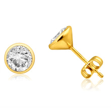 Load image into Gallery viewer, 9ct Yellow Gold Bezel Set 6mm Cubic Zirconia Stud Earrings