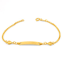 Load image into Gallery viewer, 9ct Yellow Gold rectangle ID Belcher 16cm Bracelet with Heart Charms