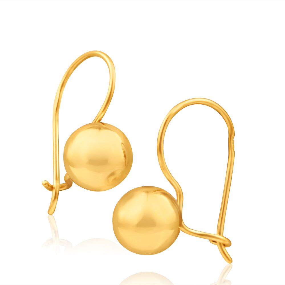 9ct Yellow Gold Euroball Drop Earrings