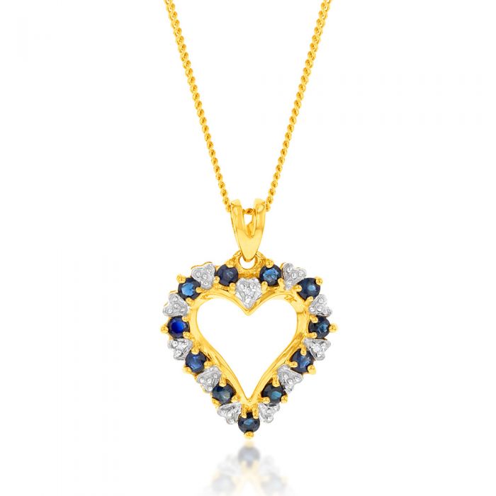 9ct Yellow Gold Natural Sapphire and Diamond Pendant