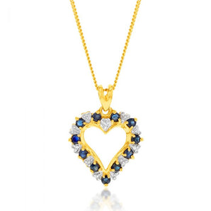 9ct Yellow Gold Natural Sapphire and Diamond Pendant