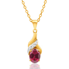 Load image into Gallery viewer, 9ct Delightful Yellow Gold Created Ruby 8x6mm + Diamond Pendant