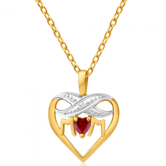 9ct Yellow Gold Enticing Created Ruby + Diamond Pendant